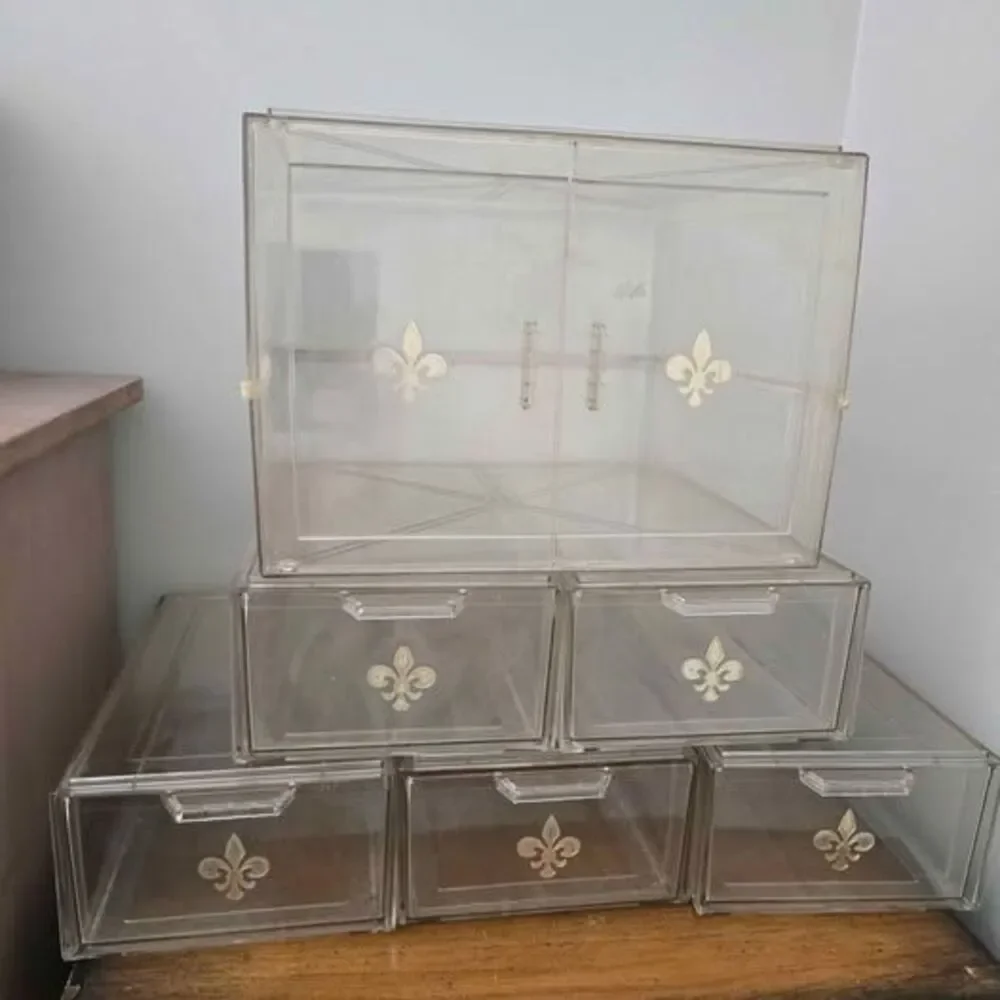 Vintage Acrylic Shoe Boxes Lot Fleur De Lis Gold Emblem